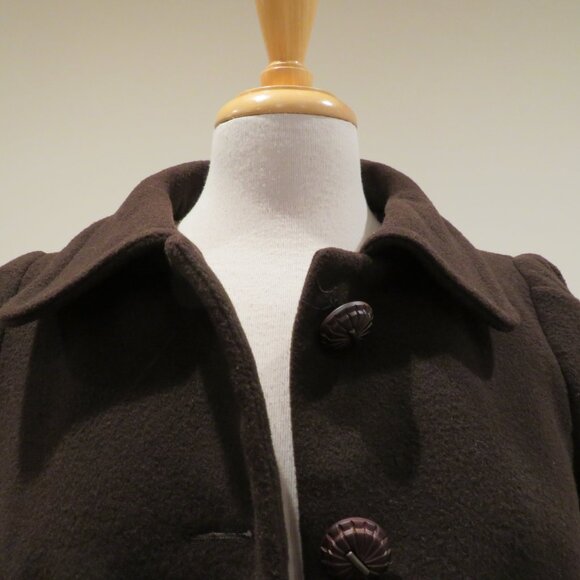 Women Medium Brown Wool Blend Coat Zara Basic Short Structured Invert Box Pleats - Picture 2 of 16